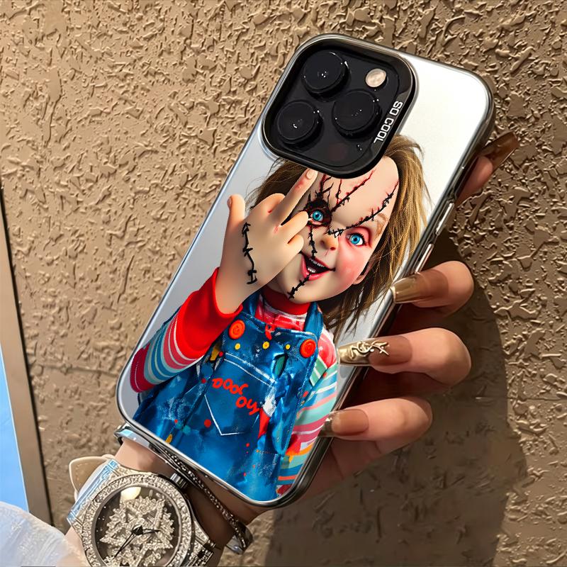 Chucky Creepy Gesture Pattern TPU Phone Case for iPhone 17,16 Pro Max,15,14 Plus,13,12,11,XR,XS & Samsung Galaxy S26,S25 Ultra,S24,S23,S22 Plus,S21 - Stylish, Anti-Drop, Shockproof, Durable with Camera Protection, Dark & Bloody Palette