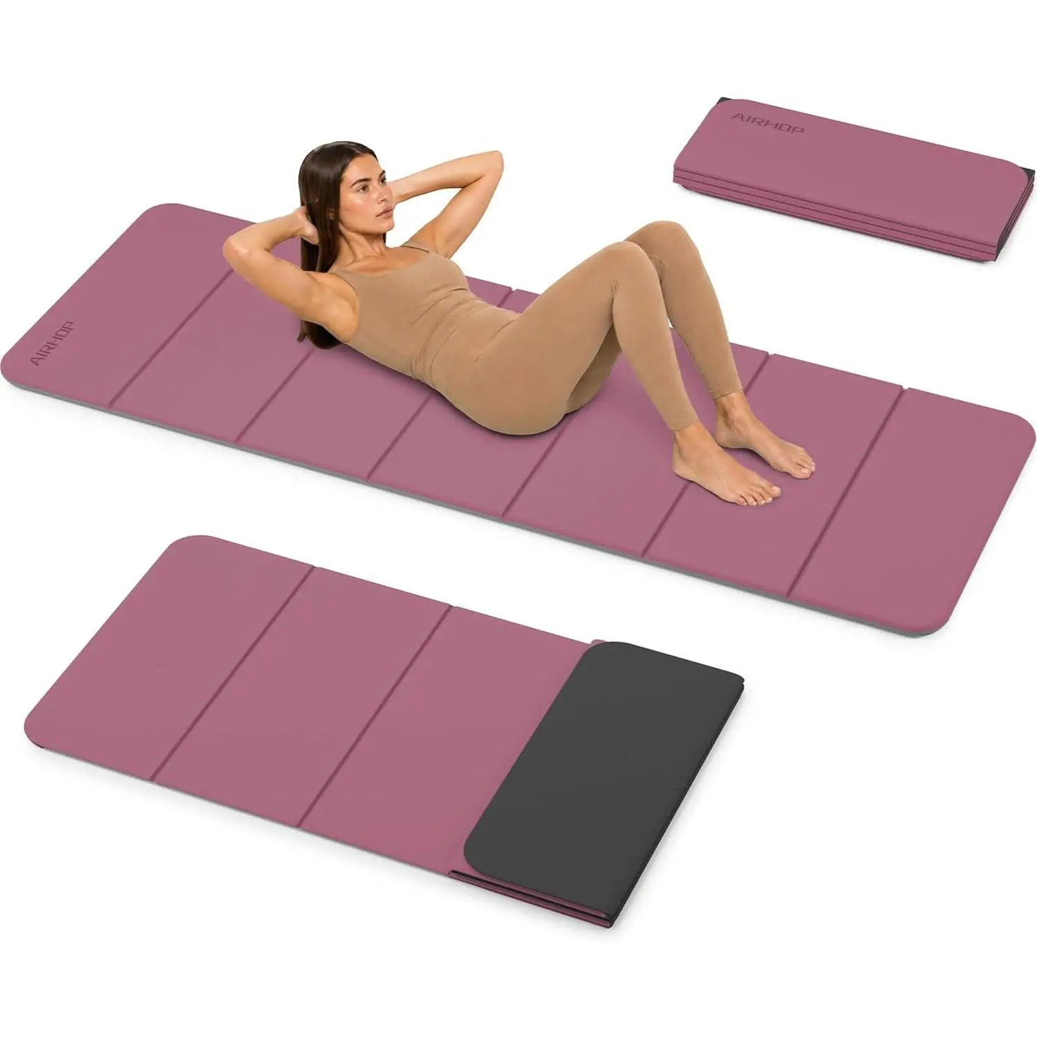 Folding Yoga & Pilates TPE Mat, 10mm Thick Non-Slip Workout Pad, 75x26 in, Folding Mat