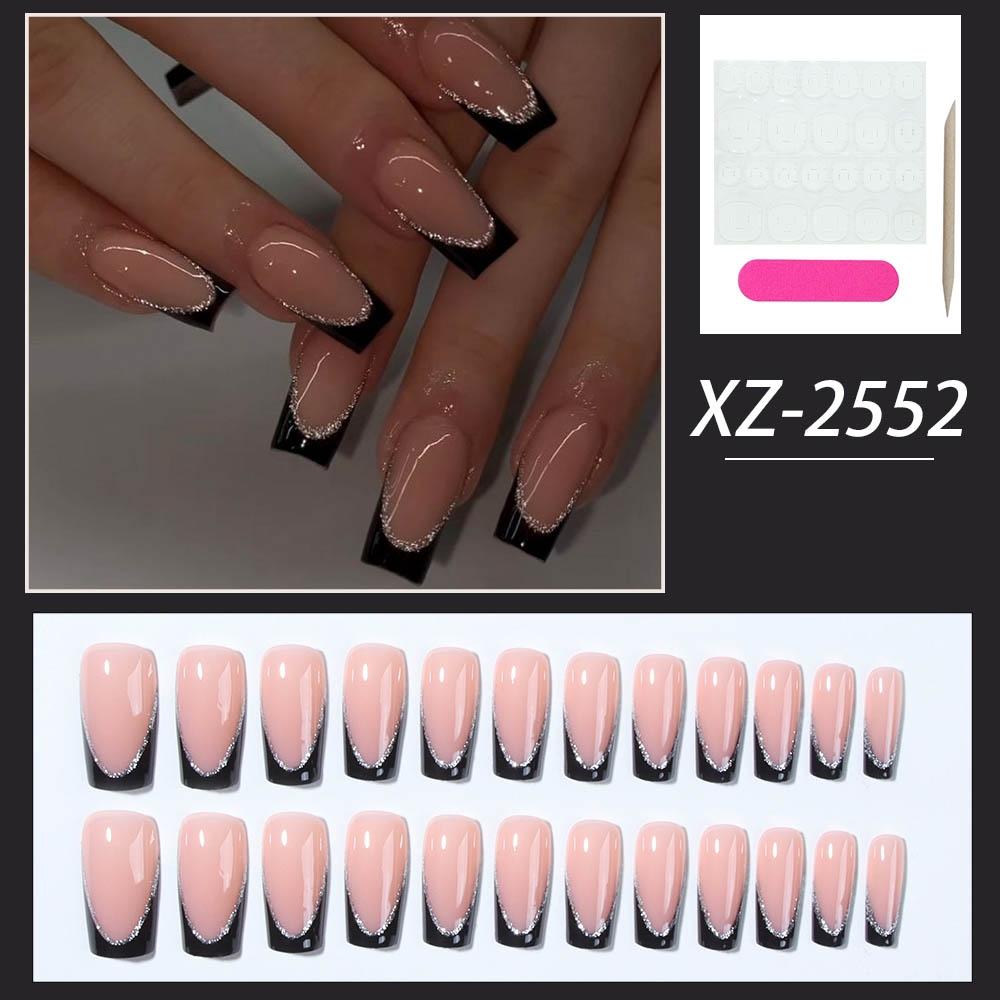 24pcs Medium Square Press-On Nails, French Style Glossy Finish, Reusable DIY Nail Art for Parties and Daily Wear, Shining Rhinestone, Nails Press Ons