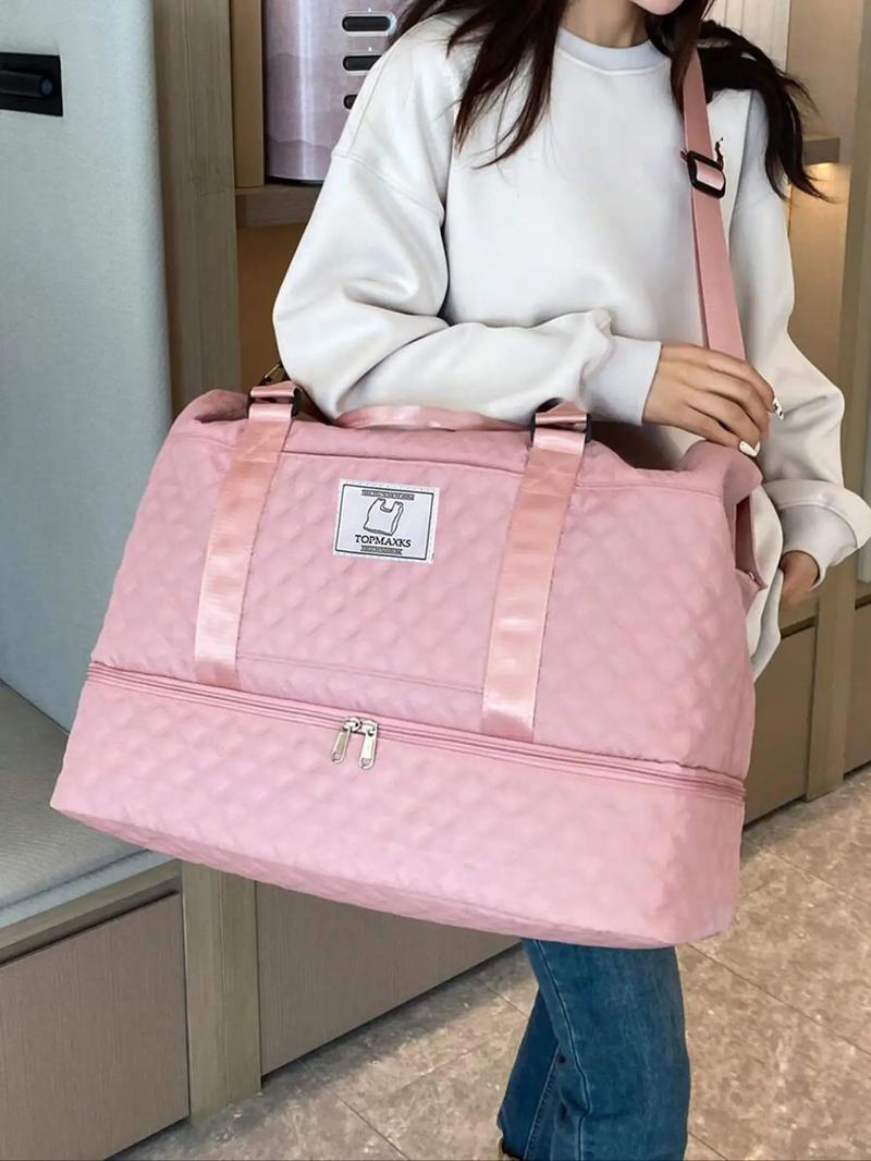Unisex Sporty Quilted Design Solid Color Travel Bag, Casual Large Capacity Crossbody Bag, Trendy Carry on Weekender Bag for Travel & Gym & Outing Use