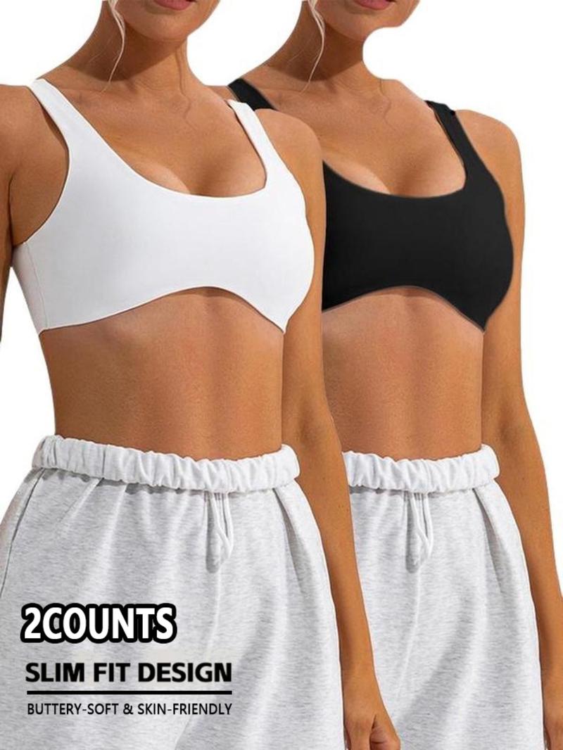 Women's Wireless Sports Bra Set, Breathable Quick-Dry Yoga Top, Plain Design for All-Season Training & Running, Sportswear Essentials