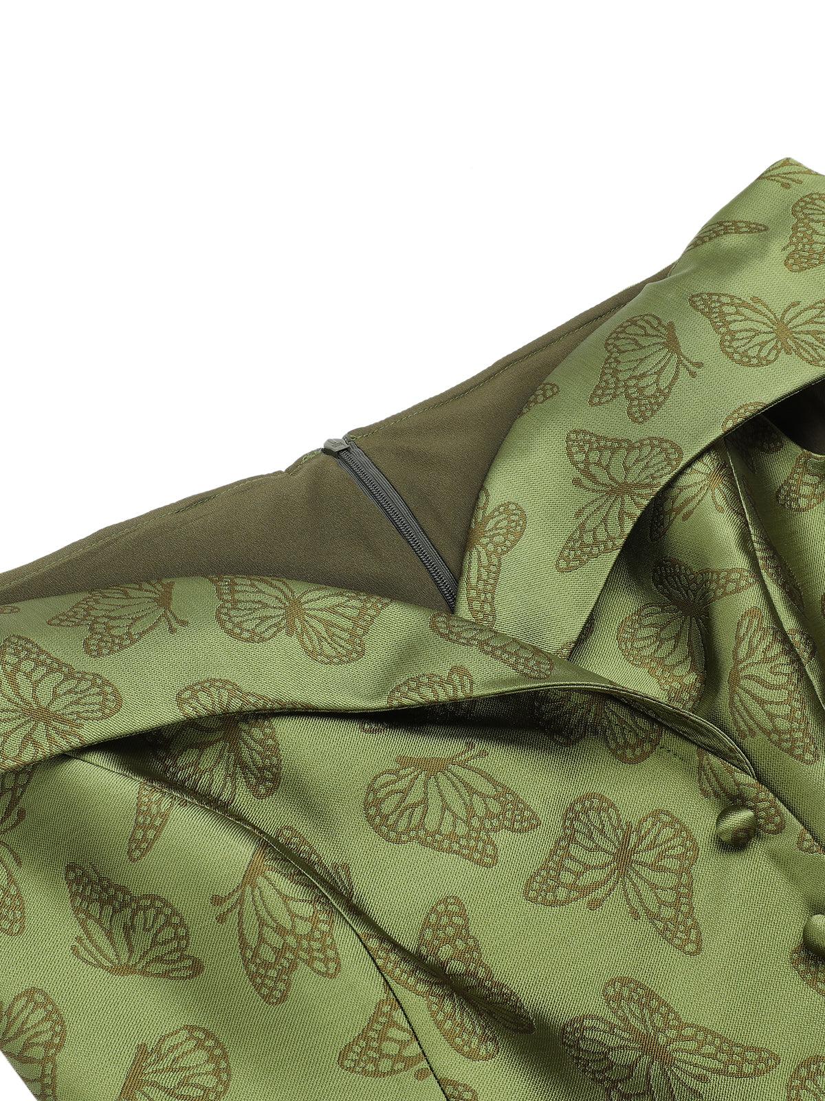 Green 1950s Off-Shoulder Vintage Dress Formal Womenswear Sleeveless Floral Valentine's Day Summer Holiday Dress wedding guset with Back Concealed Zipper Knee Length