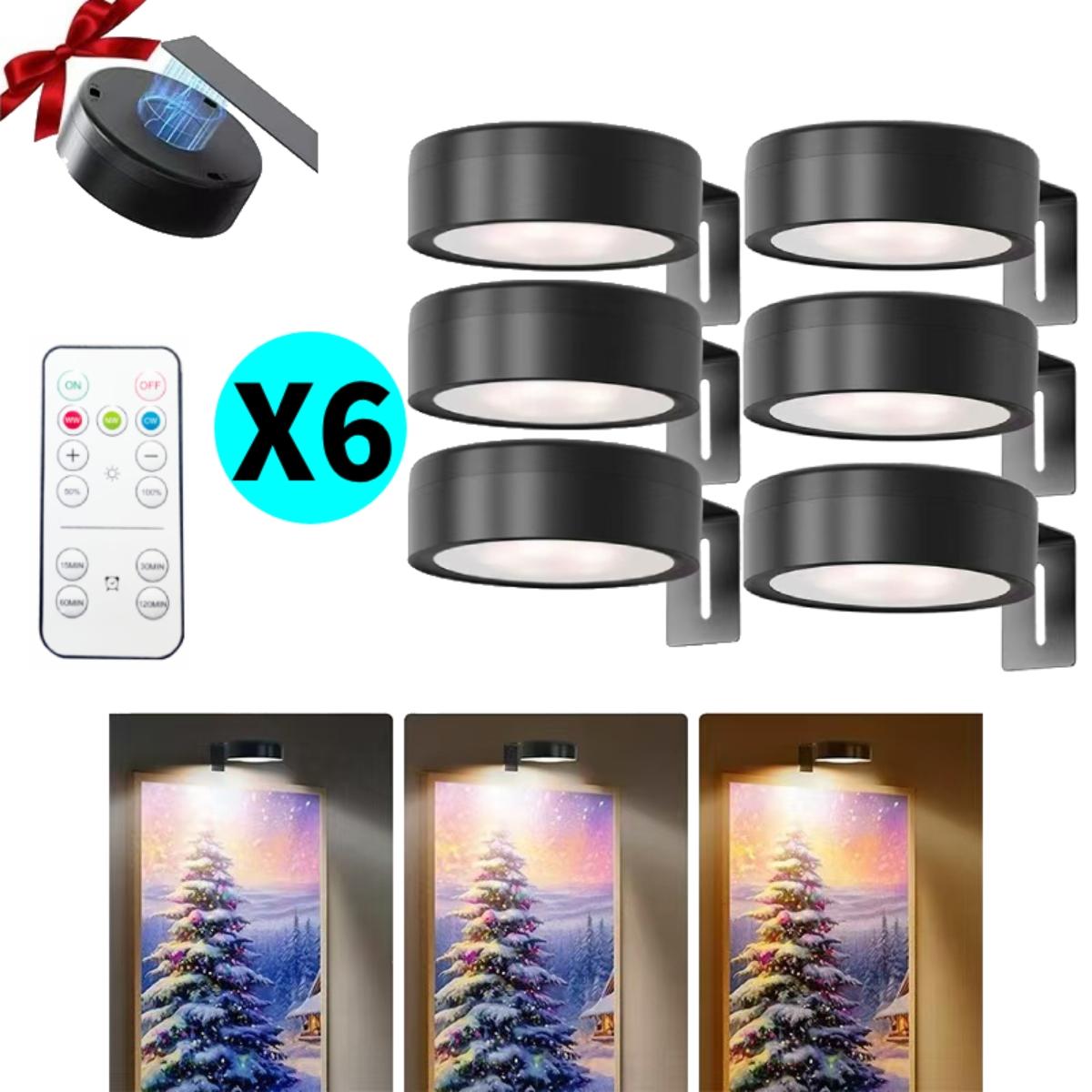 1/3/6-Piece Set Wireless Metal Wall Lamp, Battery-Powered LED Artwork Picture Light, Wall Art Light, Night Light, Dimmable Night Light, Lighting Fixture, Magnetic Wireless Spotlight with Remote Control for Wall Art and Night Lighting, Remote Control