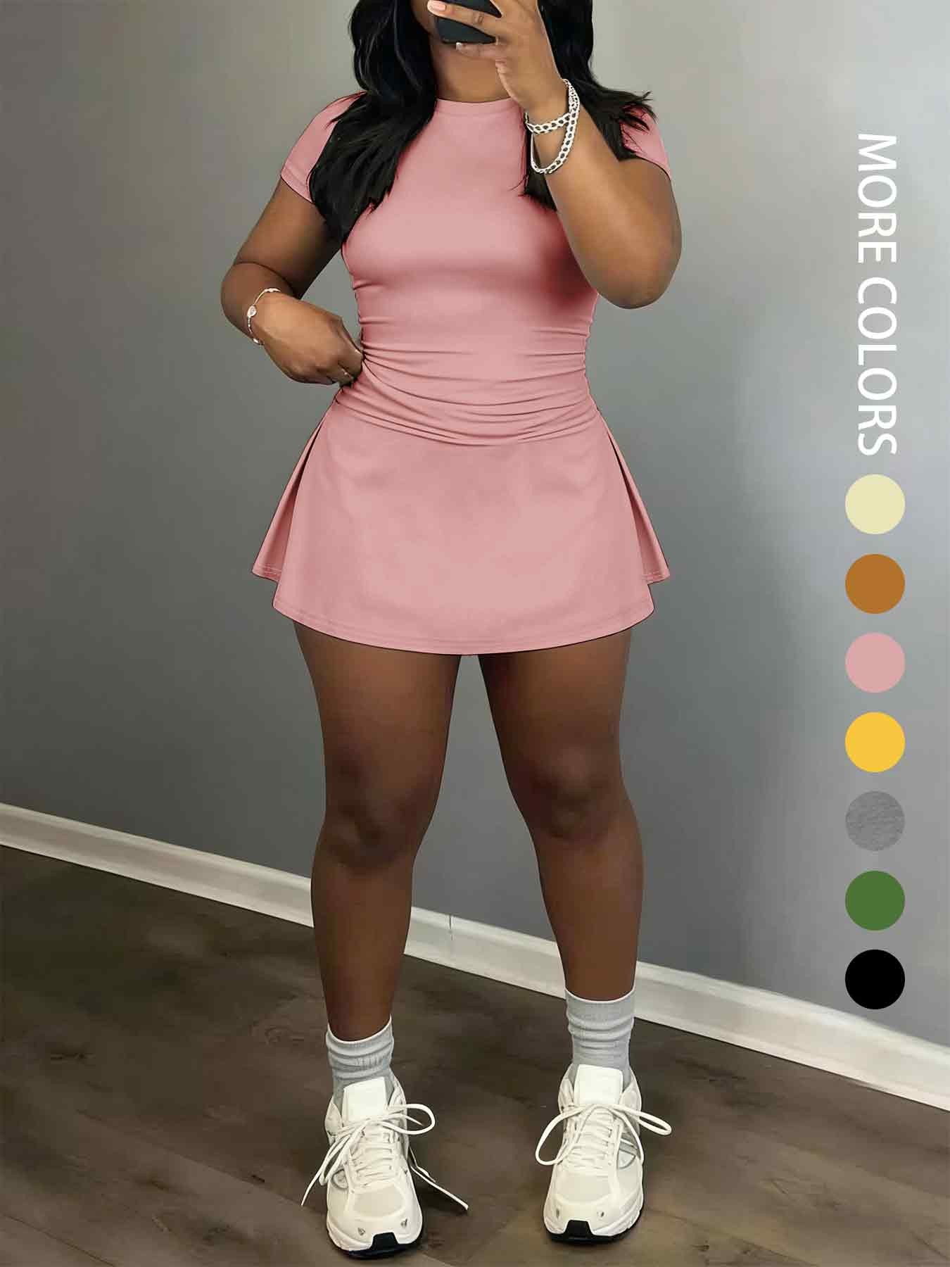 Women's Short Sleeve Casual Sporty Set, 2-Piece Women's Fashionable Daily Wear & Active Lifestyle Clothing, Stretchy Suit Set, Yoga Gym Outfits