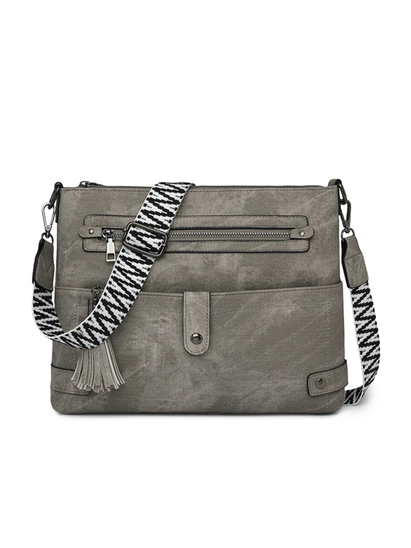 Vintage PU Crossbody Bag, Wide Strap Fringe Design, Large Capacity Shoulder Bag, Casual All-Season Tote, Multi-Layer Anti-Theft, Adjustable Strap