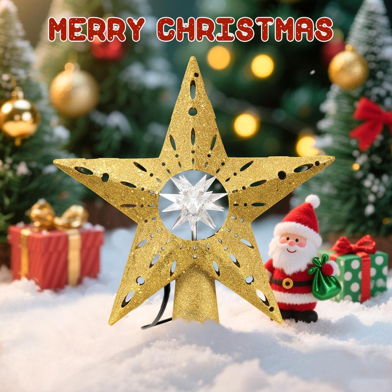 Golden Rotating Christmas Tree Topper with RGB LED Lights, 360° Spinning Diamond & Projection, Festive Tree Decoration with Power, Christmas Tree Topper with Lights, Christmas Decorations for Home Indoor, Candyland Christmas Tree Decorations