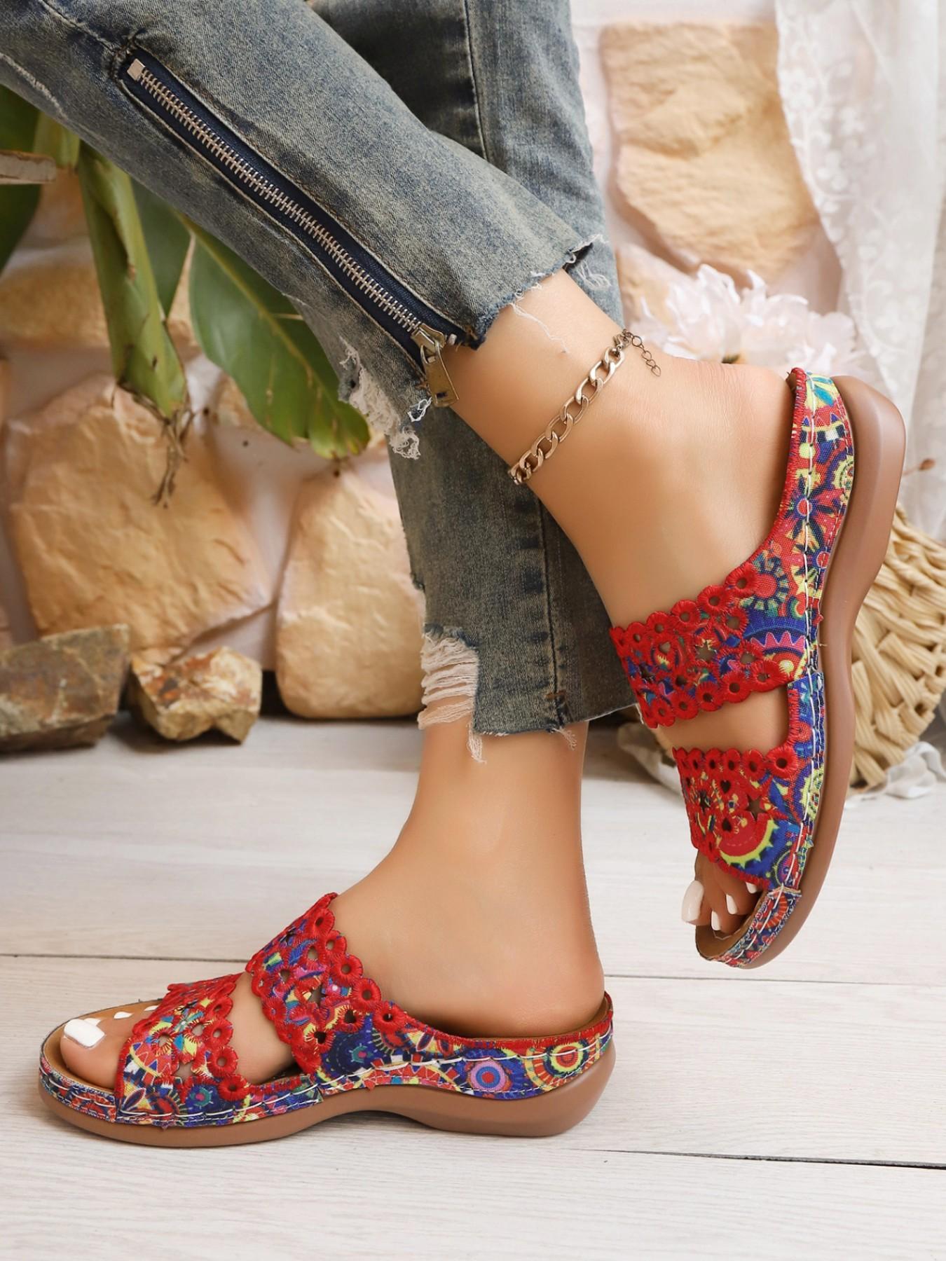 Summer Sandals, Hollow Out Lace Design, Soft Sole, Casual PU Leather, Less Than Ankle Height, Breathable and Comfortable