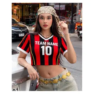 High-Quality Croptop Football Jersey Emirates Soccer Crop Top Jersey Custom Name Number Women Mesh Football Fan Shirt