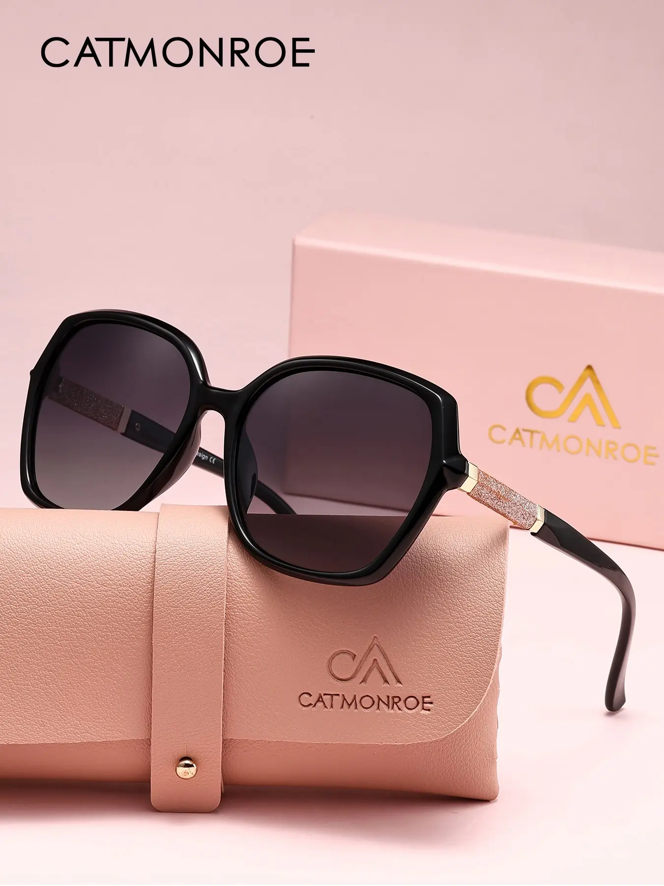 CATMONROE Polarized Blue Sunglasses Women Clear Oversized Frame UV400 Gradient Lens Fashion Shades Beach Street Photo