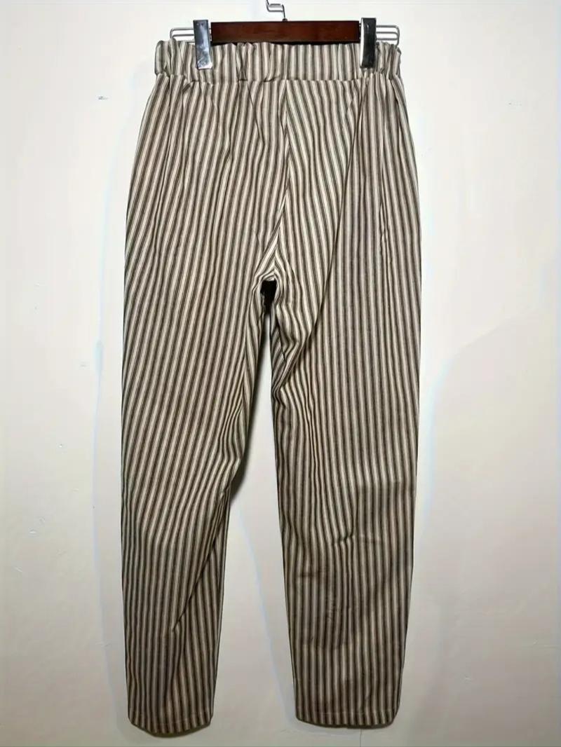 Women's Striped Print Pocket Elastic Waist Pants, Casual Comfy Trousers for Daily Wear, Ladies Bottoms for All Seasons