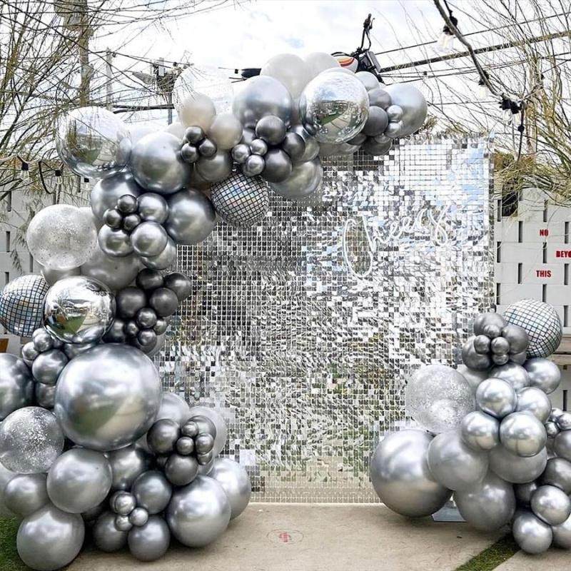 Sequin Backdrop, 12/24 Panels Square Sequin Shimmer Backdrop, Photo Backdrops for Birthday, Anniversary, Wedding, Graduation & Bachelorette Party Decoration, without Balloons, Wall Hanging Backdrop, Lightweight