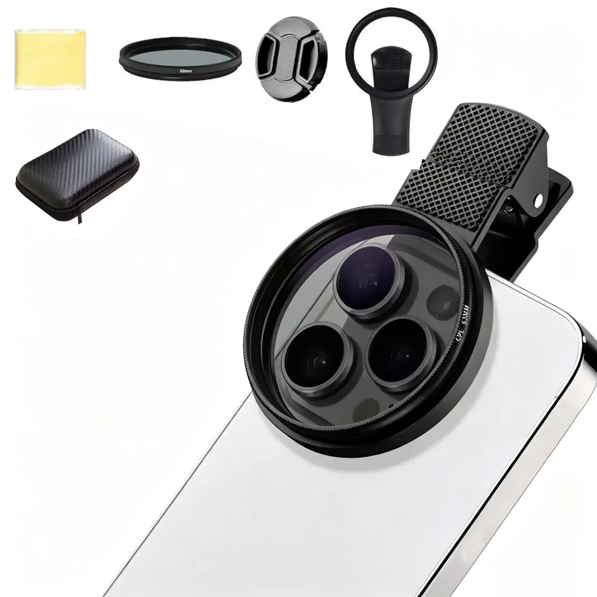 52mm Clip-On Cpl Cellphone Optical Lens Filter Kit, Circular Polarizer with Agc Glass, Mobile Phone Accessory for iPhone and Smartphones, Smartphone Lens Attachment, Camera Phone Accessories