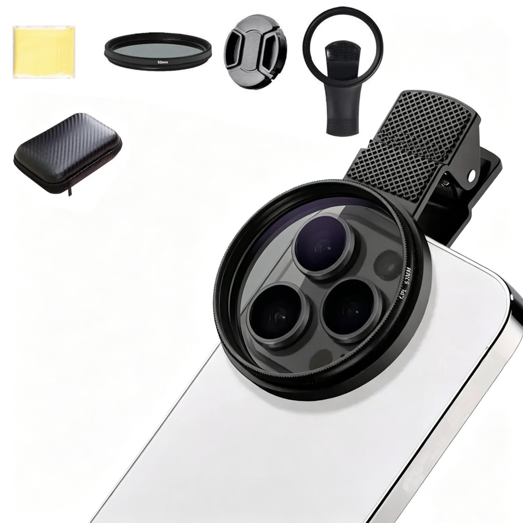 52mm Clip-On Cpl Cellphone Optical Lens Filter Kit, Circular Polarizer with Agc Glass, Mobile Phone Accessory for iPhone and Smartphones, Smartphone Lens Attachment, Camera Phone Accessories