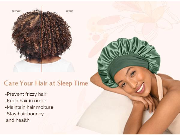 YANIBEST Satin Bathroom Accessory Bonnet for Sleeping Women Double Layer Hair Satin Bonnets with Elastic Band Sleep Cap Curly Natural Hair Shower Caps Green Pink,TikTokShopBlackFriday