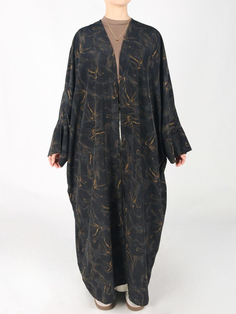 Women's Abstract Print Long Sleeve Open Front Kimono, Casual Outerwear for Spring & Summer, Women's Islamic Clothing for Daily Wear, Work Clothes Women, Womenswear