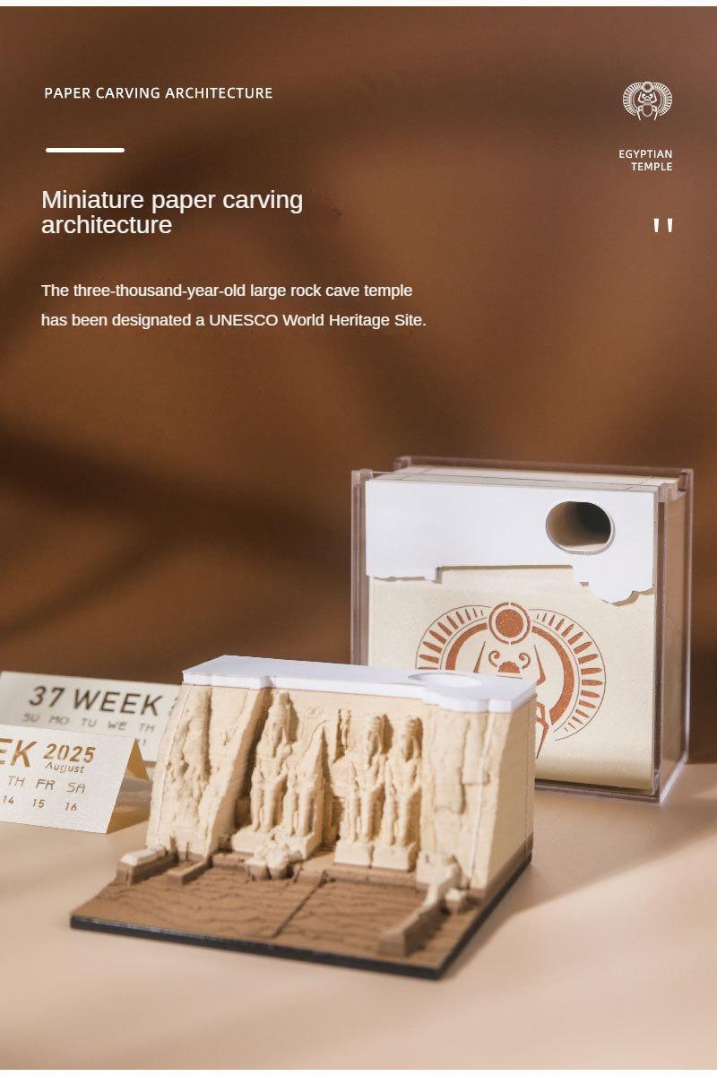 3D Egyptian Temple Calendar, Hand-Torn Paper Sculpture, Magical Art Desktop Ornament, Tear-Off Notepad & Memo Pad, Creative Gift for Home/Office, Perfect Birthday/Christmas/New Year Gift