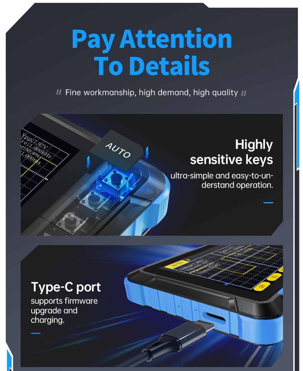 FNIRSI DSO152 Mini Handheld Digital Oscilloscope 2.5MSa/s 200KHz Bandwidth 800VPP PWM Output Automotive Oscilloscope Multimeters Car Battery Tester