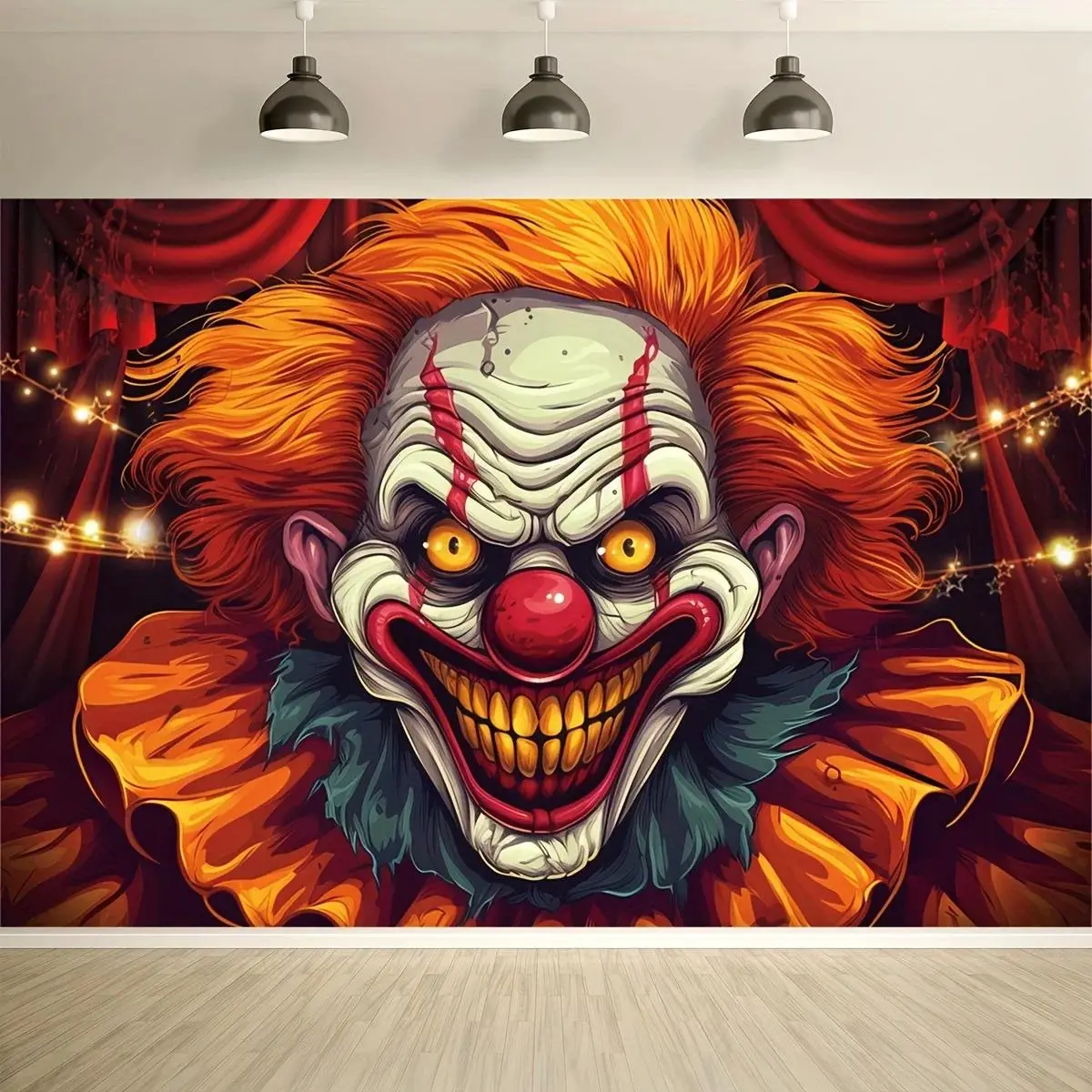 1 piece, Halloween circus themed photography background, creepy carnival haunted house, terrifying birthday party decoration