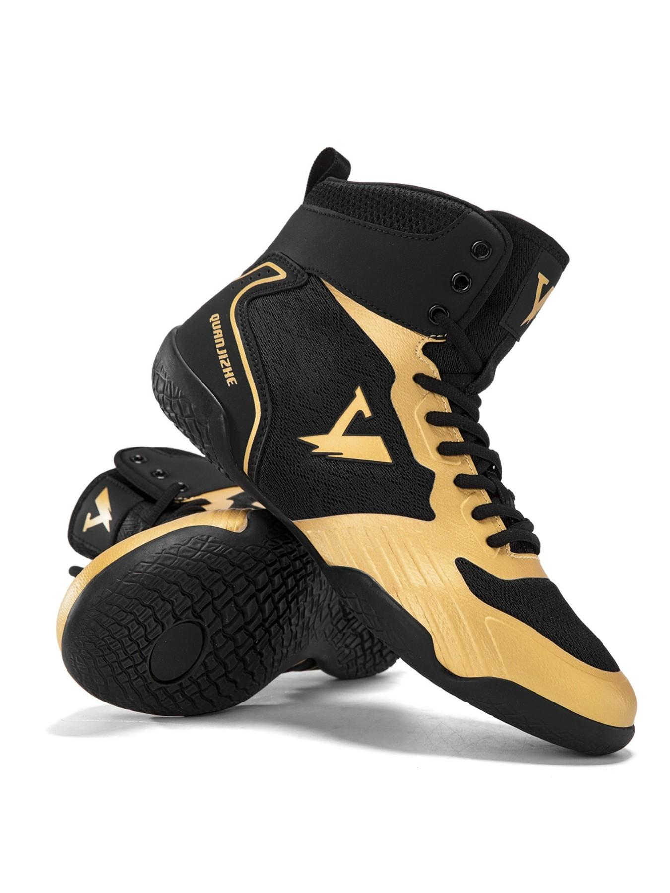 Men's Competition-Level Wrestling Training Shoes, High-Top Muay Thai Boxing Training Shoes, Sports Athletic Shoes, Ankle Reinforcement, Anti-Slip Grip Tread, Suitable for Professional Wrestlers and Combat Sports Enthusiasts, Sports Footwear