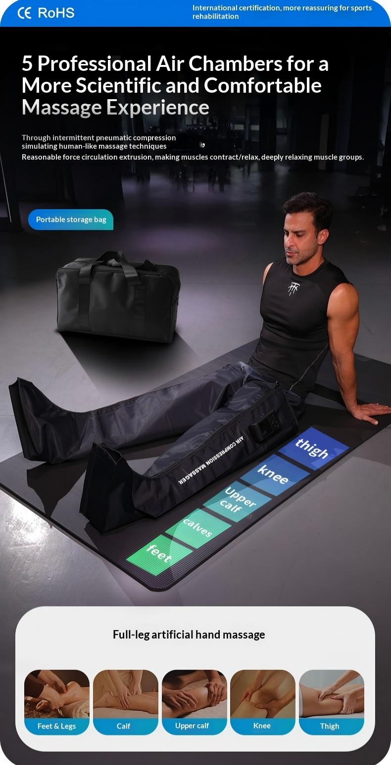 New Rechargeable & Cordless Full Leg Air Compression Massager, Sequential Compression Therapy for Circulation, Pain Relief & Muscle Recovery with Multiple Modes, Intensities & Timer