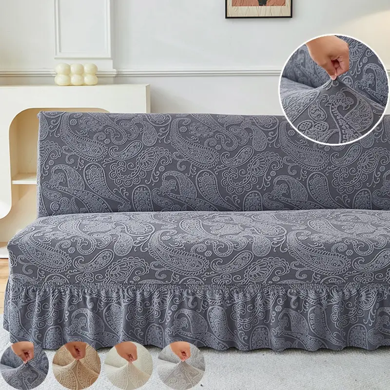 Thickened Stretch Couch Cover with Ruffle Hem, Raised Leaf Pattern Sofa Slipcover, Non-Slip Elastic Protector for 1-4 Seater Sofa, Apartment Decor Gift