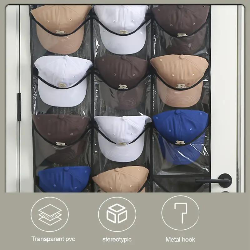 Hat Organizer Storage Bag for 18/24 Hats, Multi-Layer Hanging Hat Holder with 3 Hooks, 24 Deep Pockets for Baseball Caps, Space Saving Organizer, Organizer Storage Supplies, Space Saving Bags