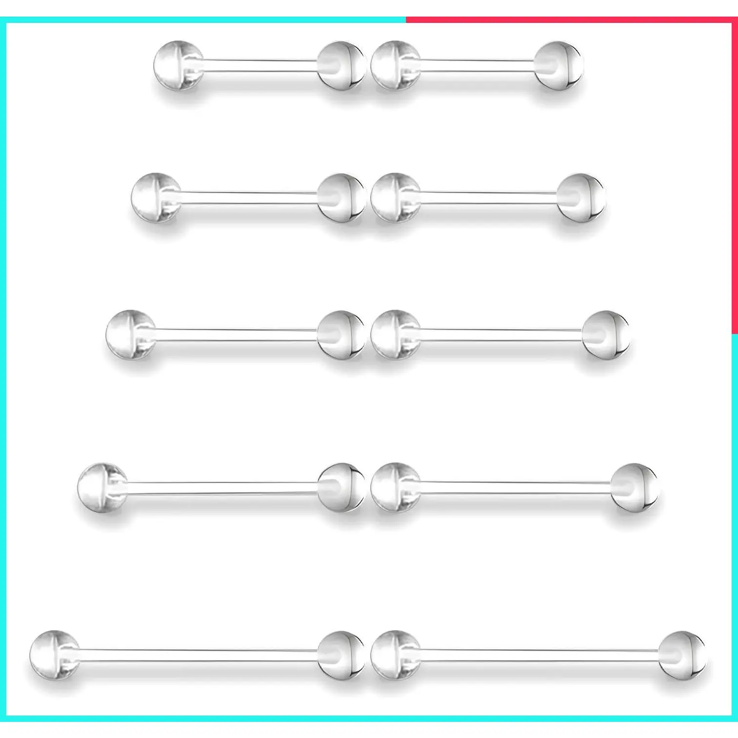 14G Plastic Nipple Rings & Clear Tongue Rings for Work, Surgery, MRI - Multiple Sizes 12mm 14mm 16mm 19mm 25mm, Flexible Material, Invisible Puncture Hole
