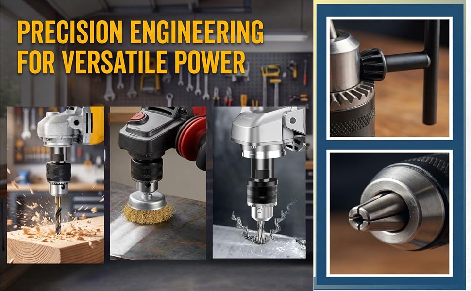 5/8"-11 Angle to Adapter Kit| 1/16"-2/5" 1.5-10mm| Keyed Chuck & Arbor Converter for Woodworking//DIY,Angle to Straight kit