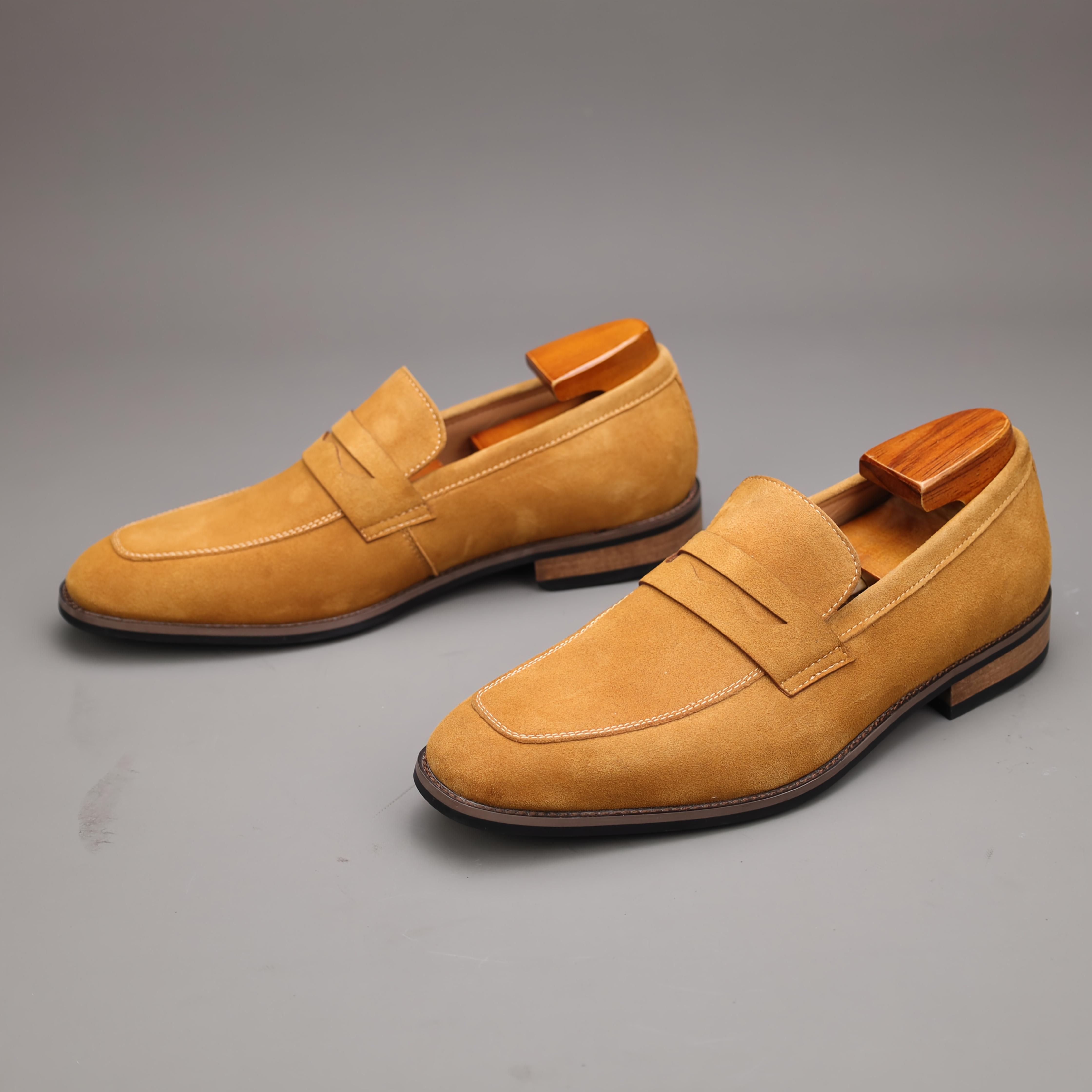 Men's Top Grain Cow Upper Slip On Penny Loafer Shoes, Elegant Comfy Non Slip Rubber Sole Dress Shoes, Men's Footwear,Real Shoes,size7-14