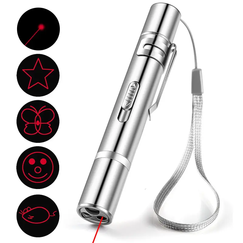 7-in-1 Rechargeable Cat Laser Pointer, Interactive Cat Toy with 7 Patterns, UV & LED Flashlight for Indoor Cats light adjustable