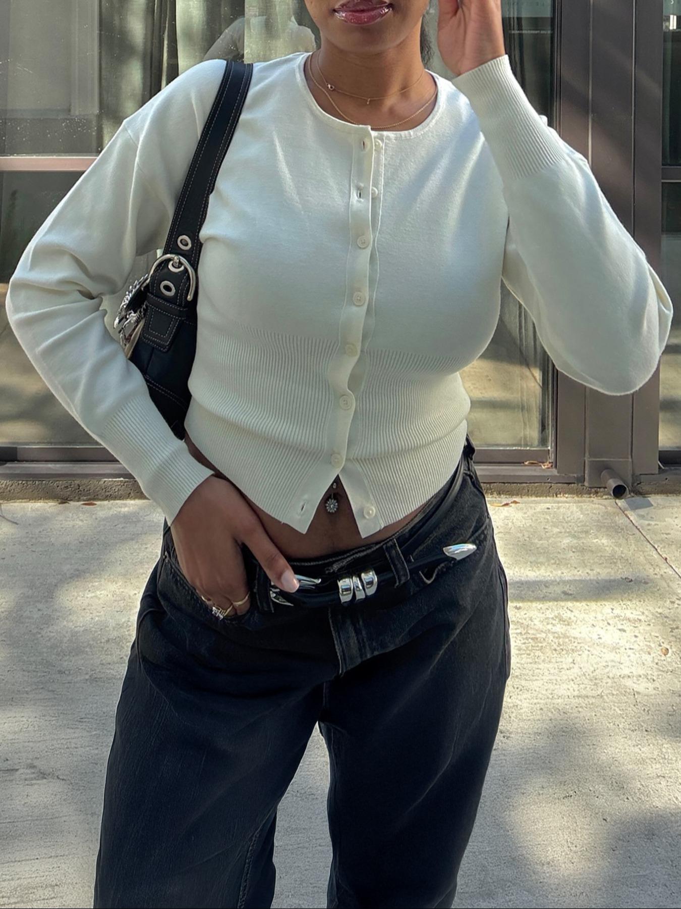 Women's Casual Slim-Fit Long Sleeve Sweater Knitwear, Thin Knitted Cardigan for Fall Season, Daily Wear Fashionable Design