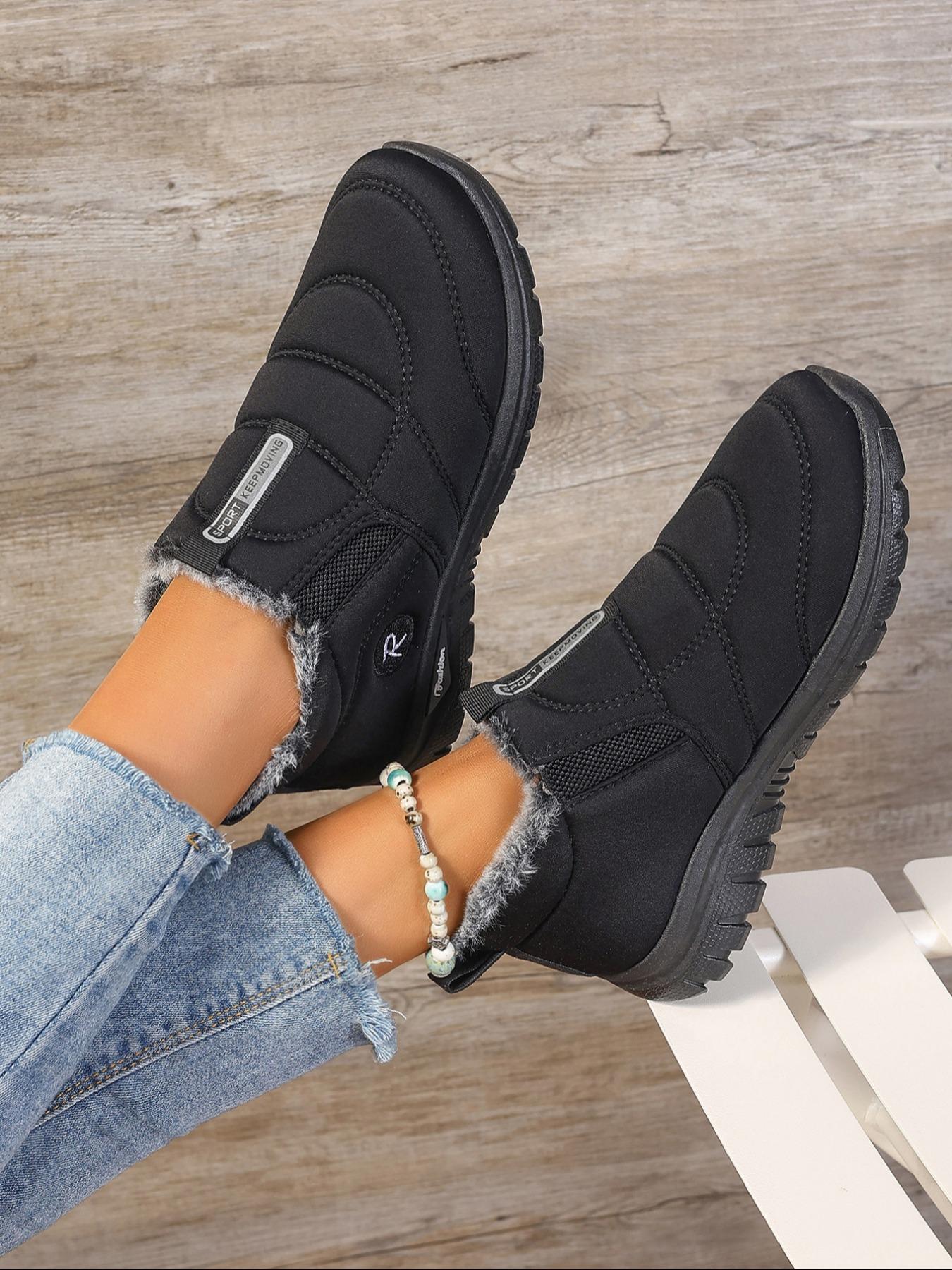 Women's Solid Color Plush Lining Snow Boots, Winter Booties, Casual Comfortable Warm Ankle Boots for Fall & Winter, Non-slip Sneakers for Women & Girls