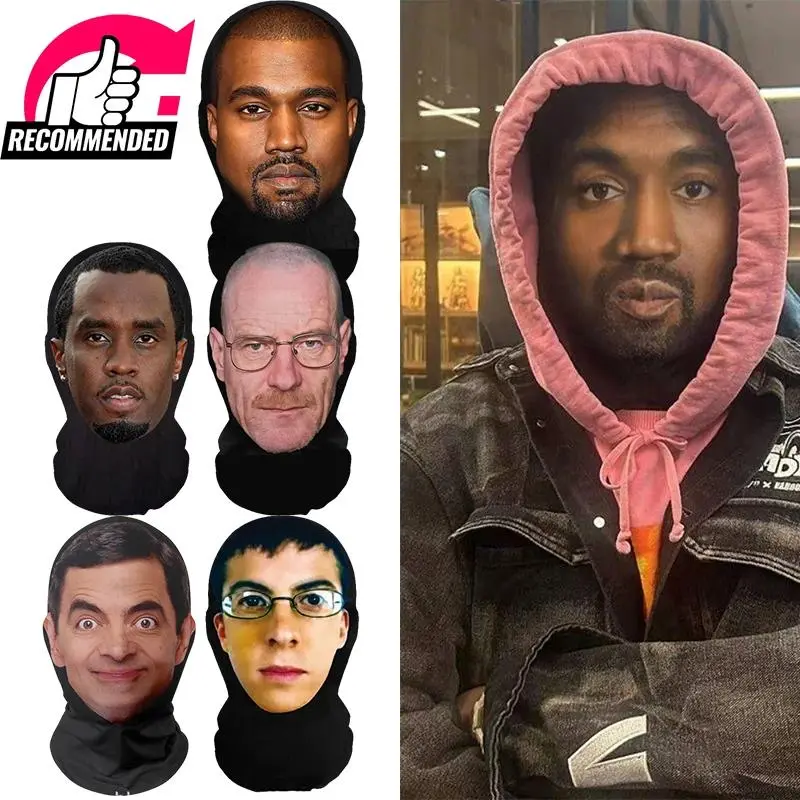 3D Realistic Mask Celebrity Face Mask Funny Head Cover Riding Scarf Cosplay Party Headwear Hip Hop Hood Balaclava