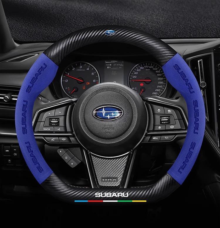 Suede Carbon Fiber Steering Wheel Cover - Anti-Slip, Ventilated, Vehicle-Specific Fit for Subaru STI, Brz, Wrx, Xv, Ascent, Forester, Outback, Impreza, Legacy (Model & Toy Vehicles Accessory)