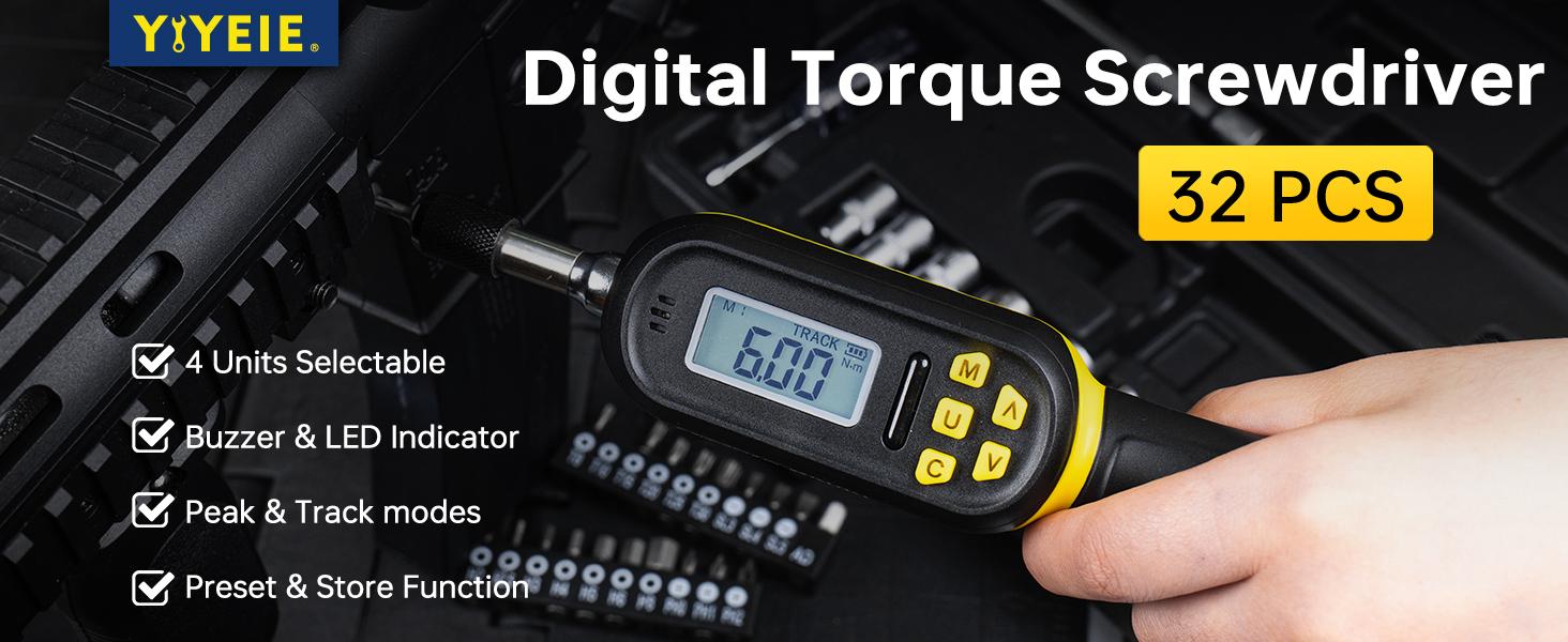 32PCS Digital Torque Screwdriver, 2.66-53.1 in-lbs/0.3-6 Nm, Inch Pound Torque Screwdriver Electrician with Buzzer & LED Indicator, Adjustable Screwdriver Torque Wrench Set with Bits & Sockets wrenches torque wrench