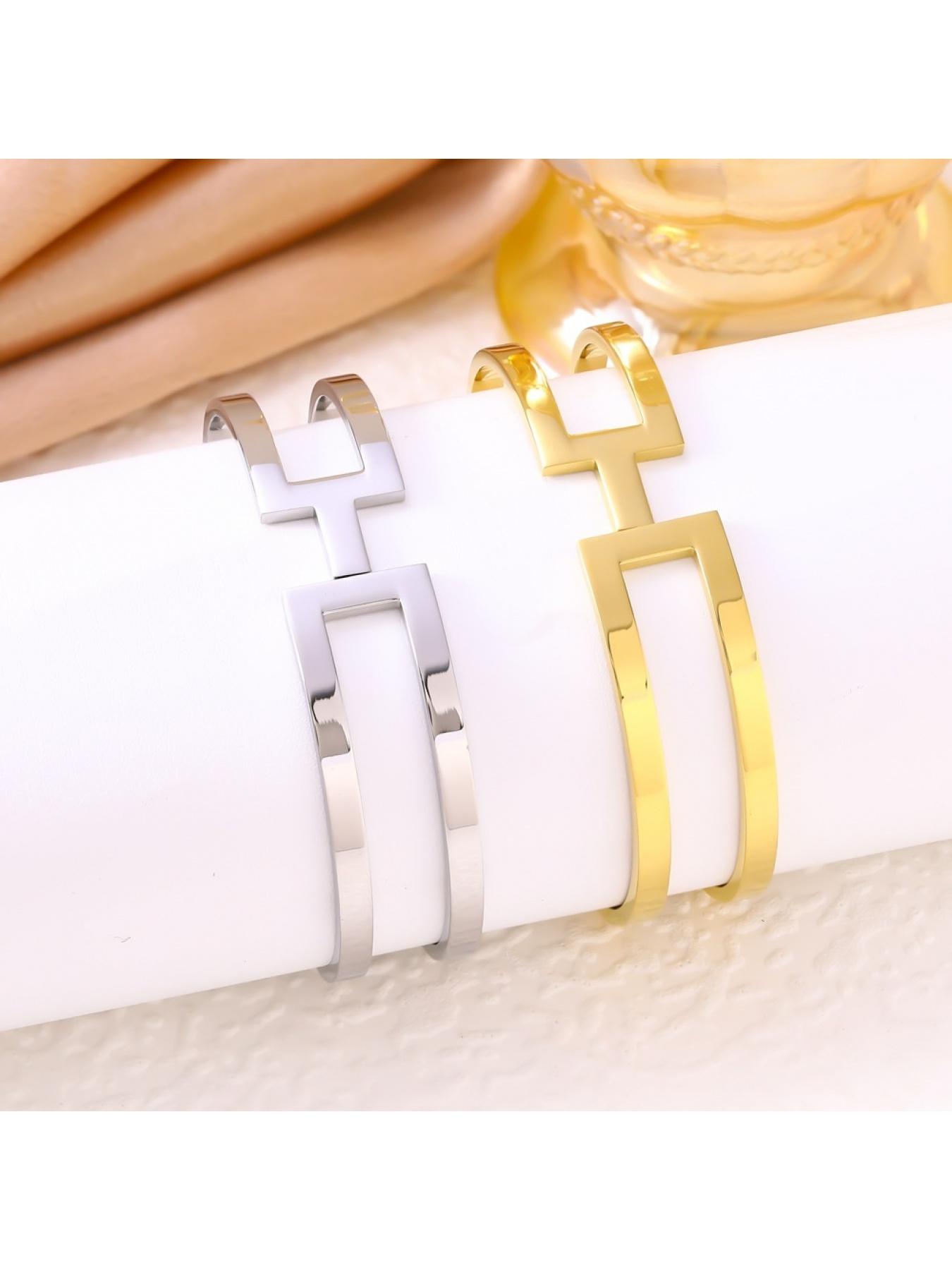 Gold/Silver Tone H Initial Cuff Bangle for Women, Dainty Letter H Open Bracelet, Elegant Everyday Jewelry