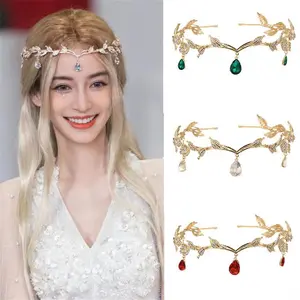 Luxury crystal leaf water droplets with women's leaves alloy bride brow pendant crown princess headband hair accessories gift