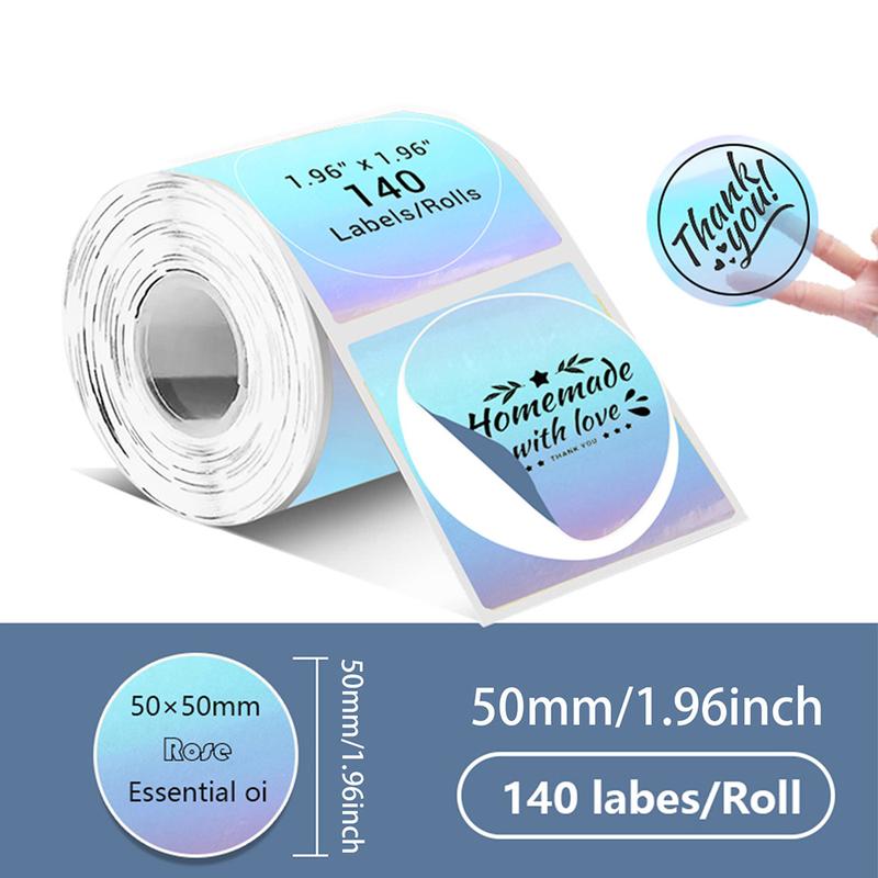 50mm Transparent Colorful Laser Labels Roll, Compatible with Phomemo M110 M200 M220, Waterproof Thermal Barcode Stickers
