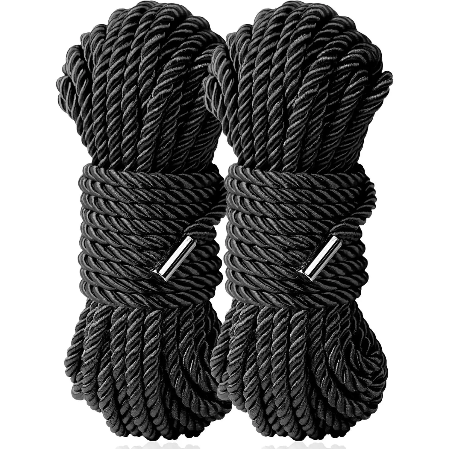 Long Rope Silk Rope, Soft Multipurpose Long Satin Braided Twisted Ropes 32 Feet 8 mm (2-Pack, Black)