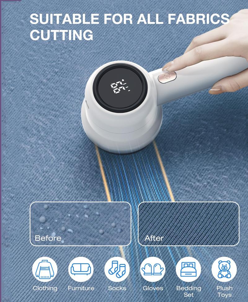 Electric Fabric Defuzzer Lint Remover Cutter Pellet Machine for Clothes - Efficient,  rechargeable, lint collection container, LED digital display, 6-blade blade, safety lock, 3 speeds, 2600mAh, suitable for clothes, sweaters, sheets, sofa
