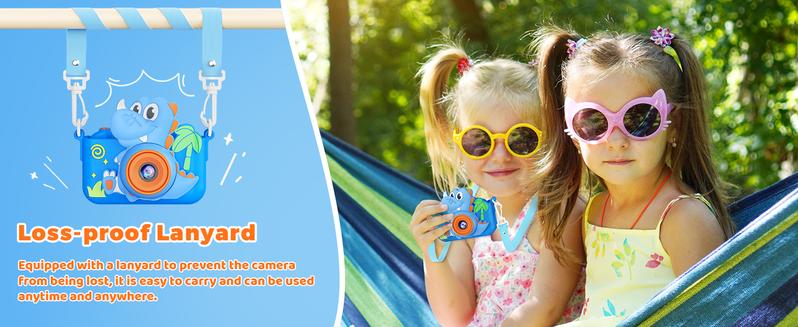 KOKODI Dinosaur Fun Camera Toy for Kids 1080P Dual Camera 32GB SD Card Selfie Photos Puzzle Games MP3 Music Player with 28 Cartoon Stickers & 6 Filters Ideal Christmas Birthday Gift Protective