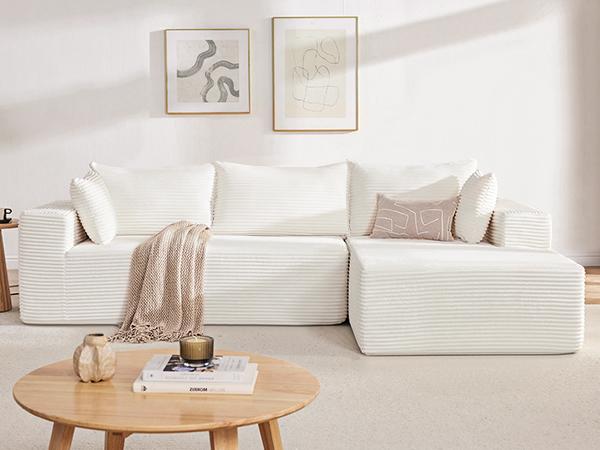 【2-3 Packages】110” Cloud Sectional Couch, Boneless Sofa for Living Room, Modern Modular Couch with Deep Seat, Upholstered Sofa with L-Shaped Chaise, No Assembly Required