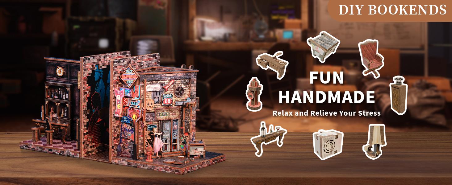 【FAREWELL TO THE NIGHT/BOOKENDS KIT/HOLIDAY GIFT/HANDMADE DIY TOYS/TIME-CONSUMING TOYS】CUTEBEE DIY bookcase with LED lights. Creative DIY toys. Bookcase decoration. Holiday gift with LED lights,cover dust