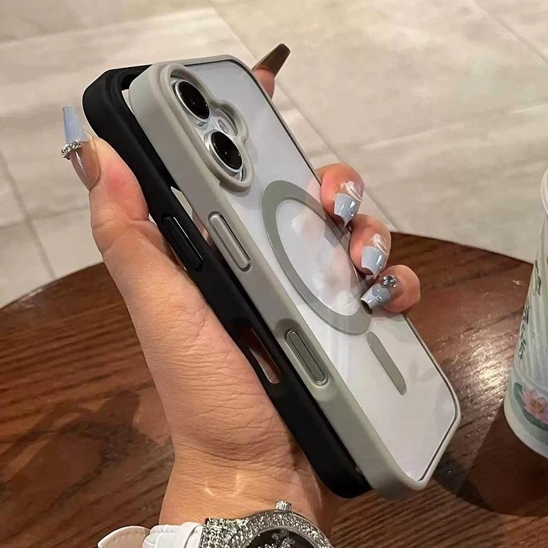 Shockproof Transparent Magnetic Case for iPhone 16/15/14/13/12/11 Pro Max and 16 Plus, MagSafe Wireless-Charging Acrylic Hard PC Cover