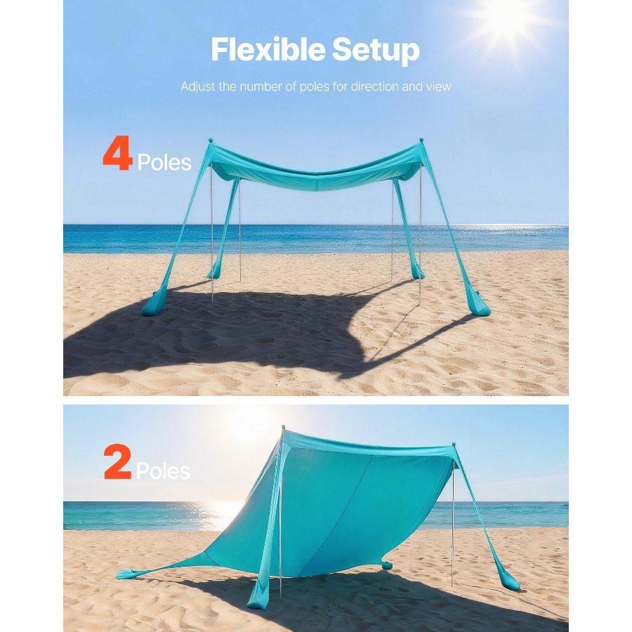 VEVOR Beach Tent Sun Shelter, UPF50+ Sun Protection, 6.6 ft Tall, 10x 10 ft, Easy Pop Up Beach Canopy with Sandbags, Stability Poles, Sand Shovels, Portable Shade for Family Outings, Camping, Fishing