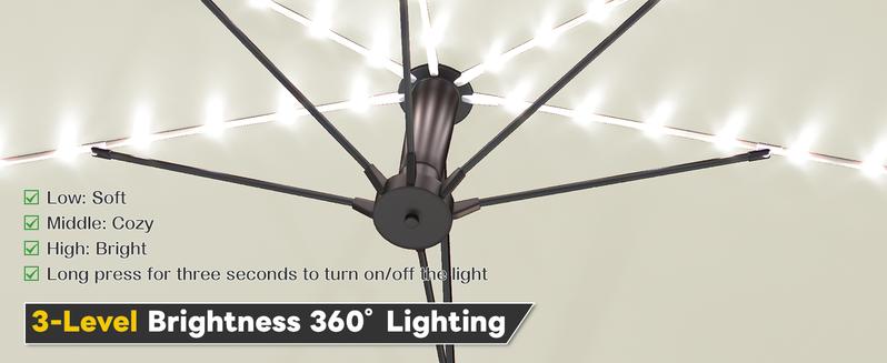 AECOJOY [No Base] 15ft Patio Umbrella with Solar Lights, Large Double Umbrella Outdoor Patio LED Lights and Crank Handle Cream(1.9" Pole) Lighting Garden