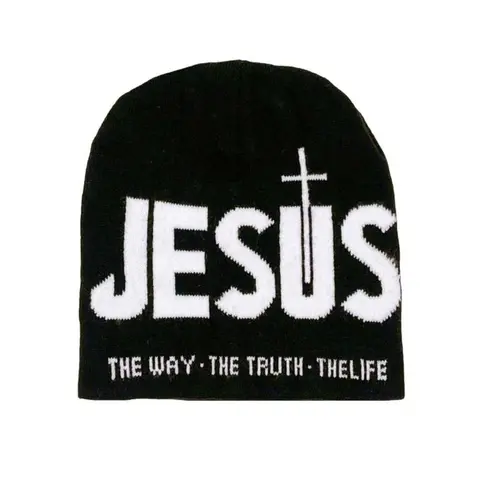 Unisex Y2000 Letter Jacquard Soft Knit Beanie Hat - 1 Size Fitted, Cross Design, Heart Print, Heat Insulating, Soft-Stretch, Machine Washable Daily Streetwear Cap for Cold Weather Outdoor Sports