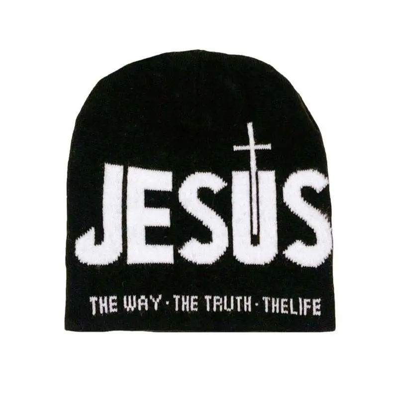 Unisex Y2000 Letter Jacquard Soft Knit Beanie Hat - 1 Size Fitted, Cross Design, Heart Print, Heat Insulating, Soft-Stretch, Machine Washable Daily Streetwear Cap for Cold Weather Outdoor Sports