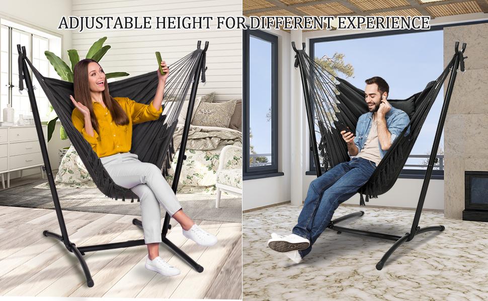 Rengue Hammock Chair with Stand, Heavy-Duty Swing Chair for Indoor & Outdoor Use, Height Adjustable Hanging Chair, Weather-Resistant Powder Coated Steel, Max Load Capacity of 350lbs