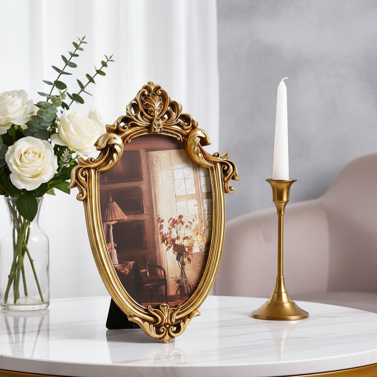 European Classical Photo Frame, Resin Material, Wall or Desk Mount, Home Office Decor, Festival Party Decoration